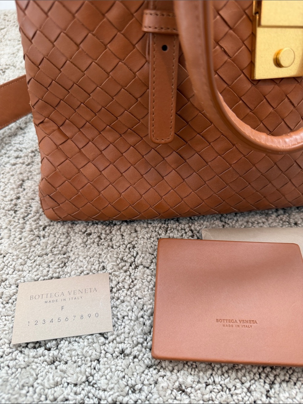 Bottega Veneta Tan Intrecciato Leather Satchel with Gold Hardware - Picture 2 of 8